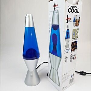 2016 The Original Lava Lamp Silver Base Blue Water Purple Wax 14 1/2" 25watt